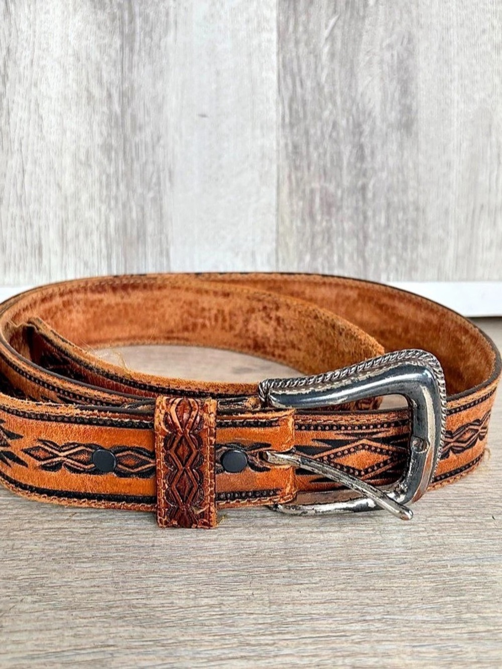 Tony Lama Brown Leather Belt Size 40 Western Cowboy Rustic Flaw Made In Usa